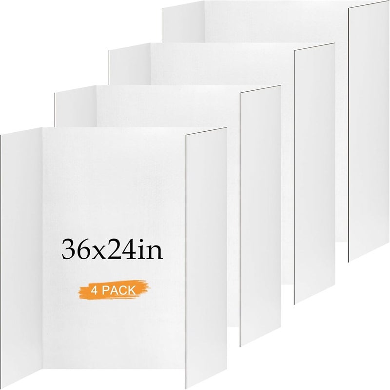 Xnewtwo 4 Pack Trifold Poster Board 36" x 24" White Corrugated Project Boards for Science Fairs, School Projects, Event Displays - Image 1